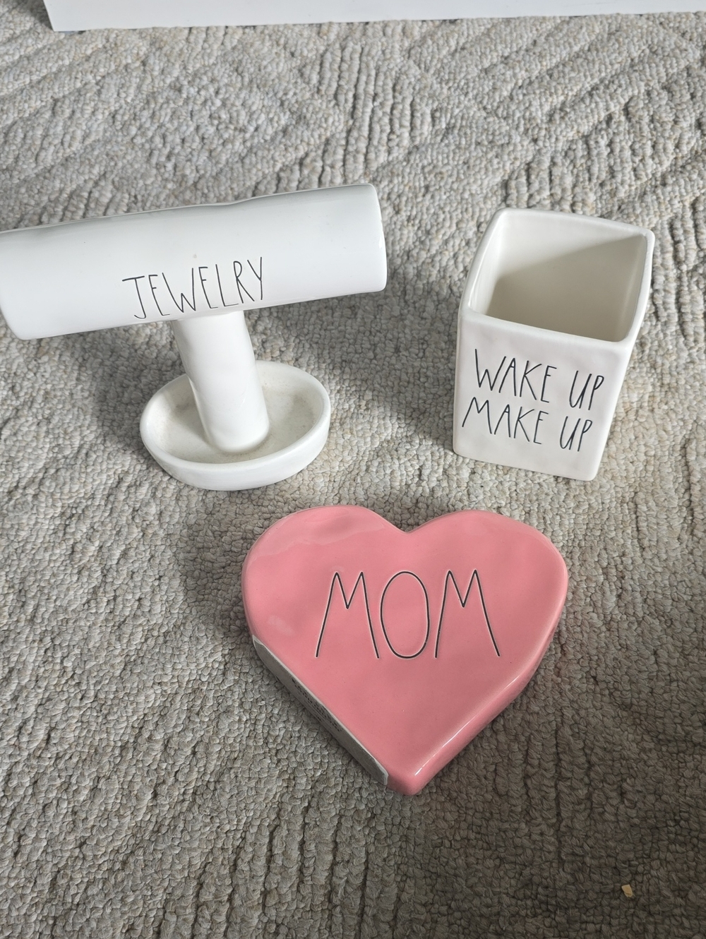 Rae Dunn Pink MOM Heart  with White Ceramic Accessories
